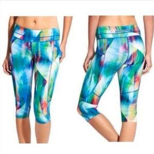 Athleta Tropea Dobby Be Free Knicker Small Crop Leggings Watercolor Multicolor